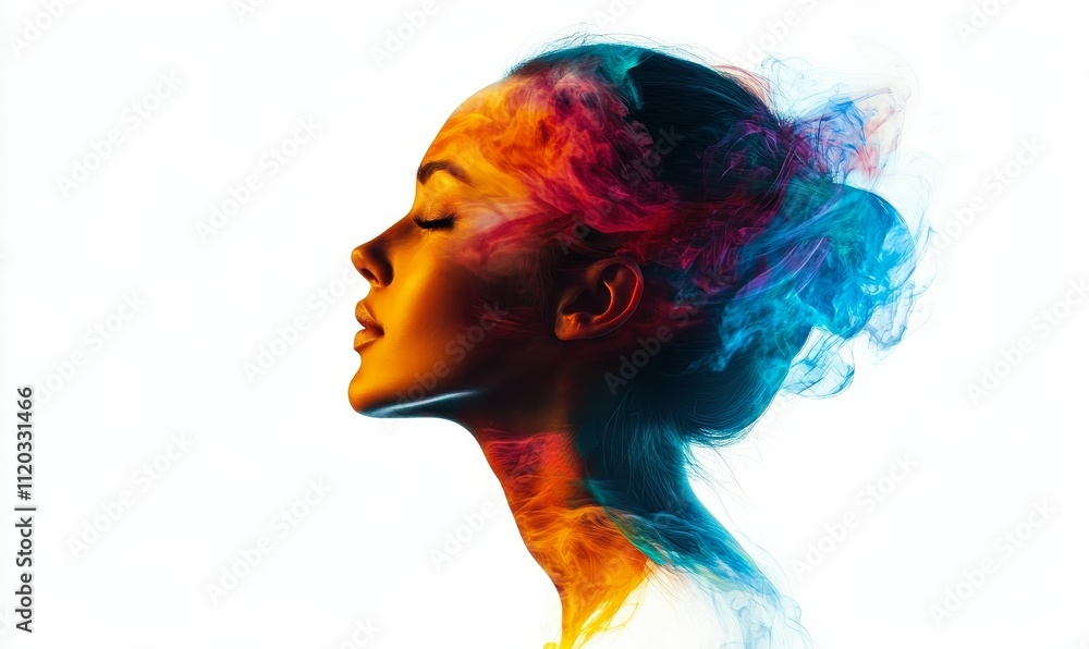 Serene profile, vibrant color swirls, ethereal beauty. Serene profile, vibrant color swirls, ethereal beauty.
