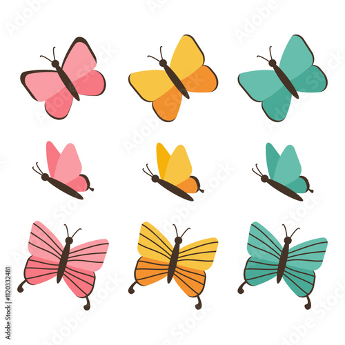 Beautiful Flying Butterfly Vector. Various Butterfly Elements. Cute Butterfly Icon.