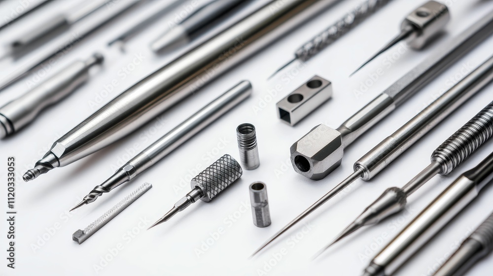 Precision metal tools arranged on white background. Precision metal tools arranged on white background.