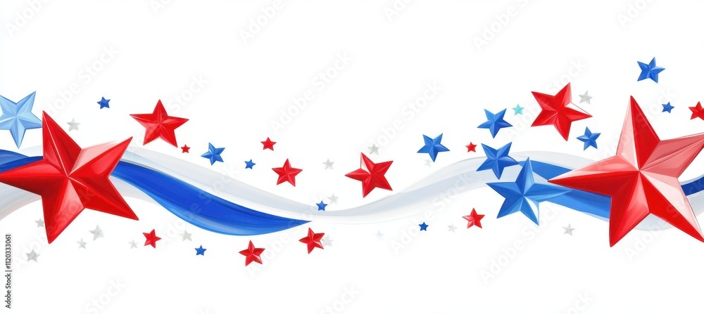 Obraz premium red, white, and blue stars with wavy lines on the bottom, in the style of clip art style, isolated background, 4th of July theme Generative AI