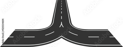 Straight highway splitting in two different curved roads, representing a choice, a dilemma, a new opportunity or a change of plans in business and life