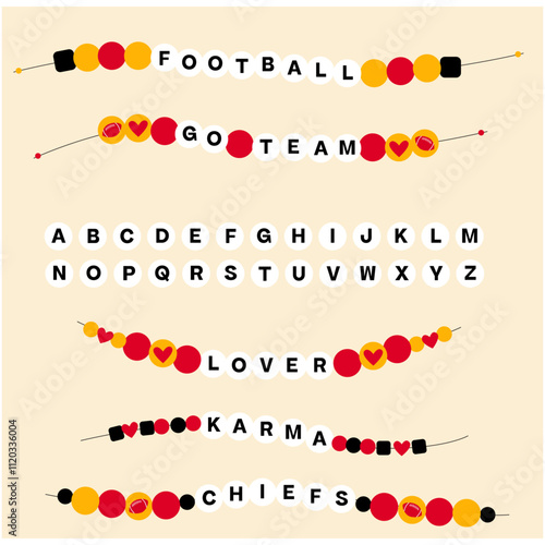 football bracelets illustration set alphabet icons lettered bff beaded bracelets sports vector 