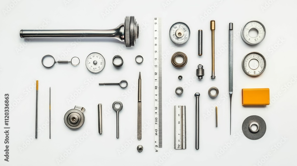 Precision instruments arranged on white background. Precision instruments arranged on white background.