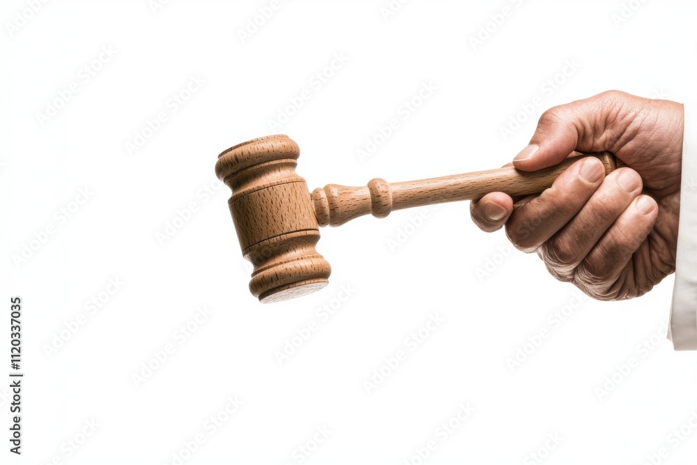 A wooden gavel is held firmly in a hand, symbolizing authority, justice, and decision-making in a legal context. A wooden gavel is held firmly in a hand, symbolizing authority, justice, and decision-making in a legal context.
