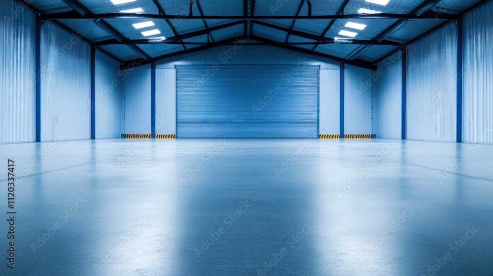 Obraz premium Empty Warehouse with Blue Lighting