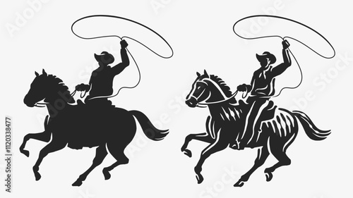 Cowboy with lasso on horse. Ranch, cattle breeding, rodeo symbol or emblem