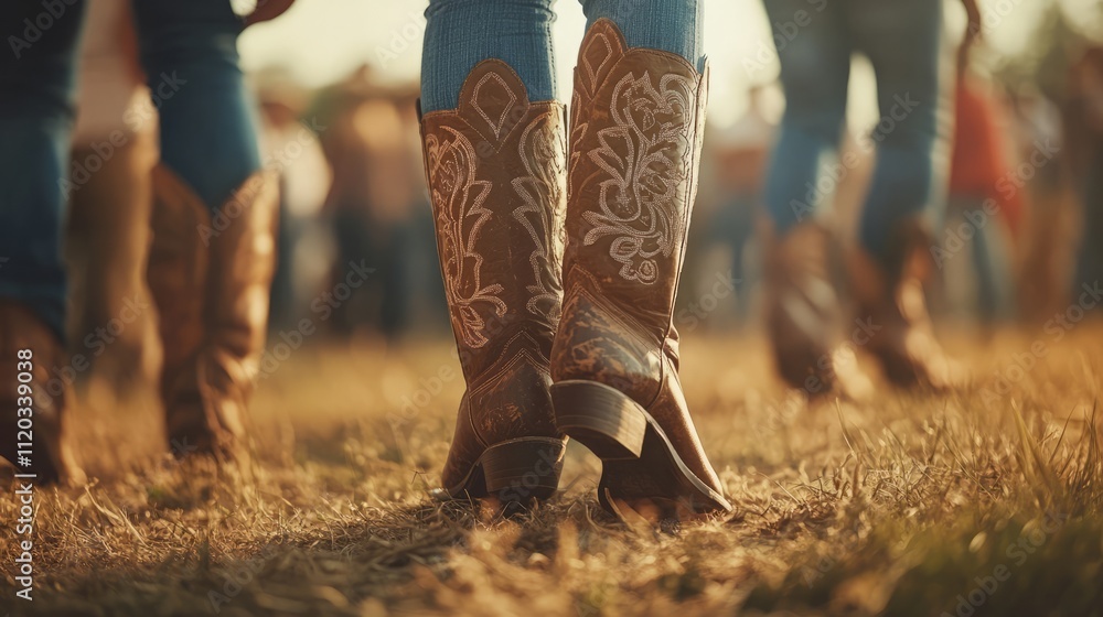 Ranch style boots and hat country music festival or line dancing theme