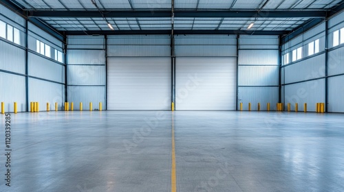 Spacious Empty Modern Warehouse with Roller Shutter Doors