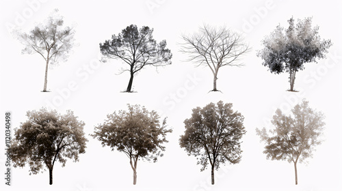 Fototapeta Naklejka Na Ścianę i Meble -  Abstract Trees: Collection of abstract tree images isolated on a white background for landscape plans and architectural layouts.