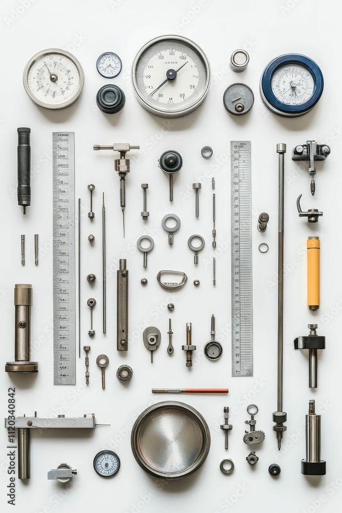 Precision instruments arranged on white background. Precision instruments arranged on white background.