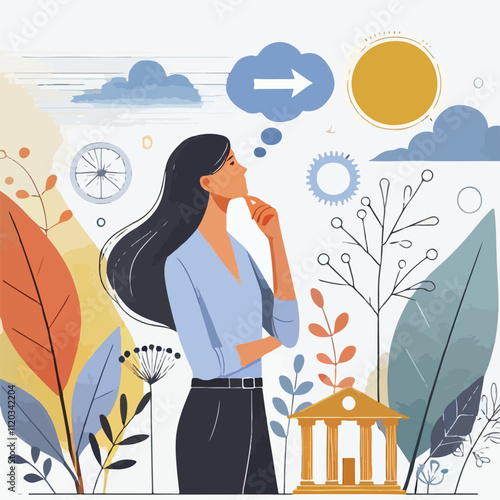 a girl is thinking vector