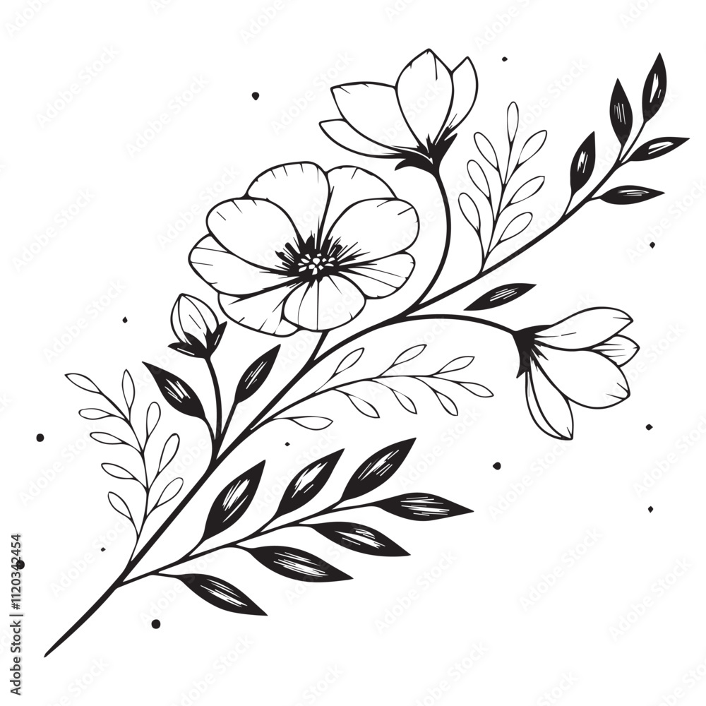 Fototapeta premium Minimal botanical graphic sketch drawing