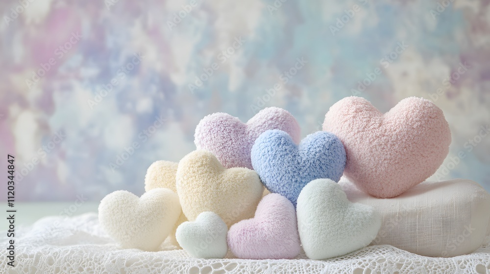 Pastel Fluffy Heart Shaped Pillows Resting Together Pastel Fluffy Heart Shaped Pillows Resting Together