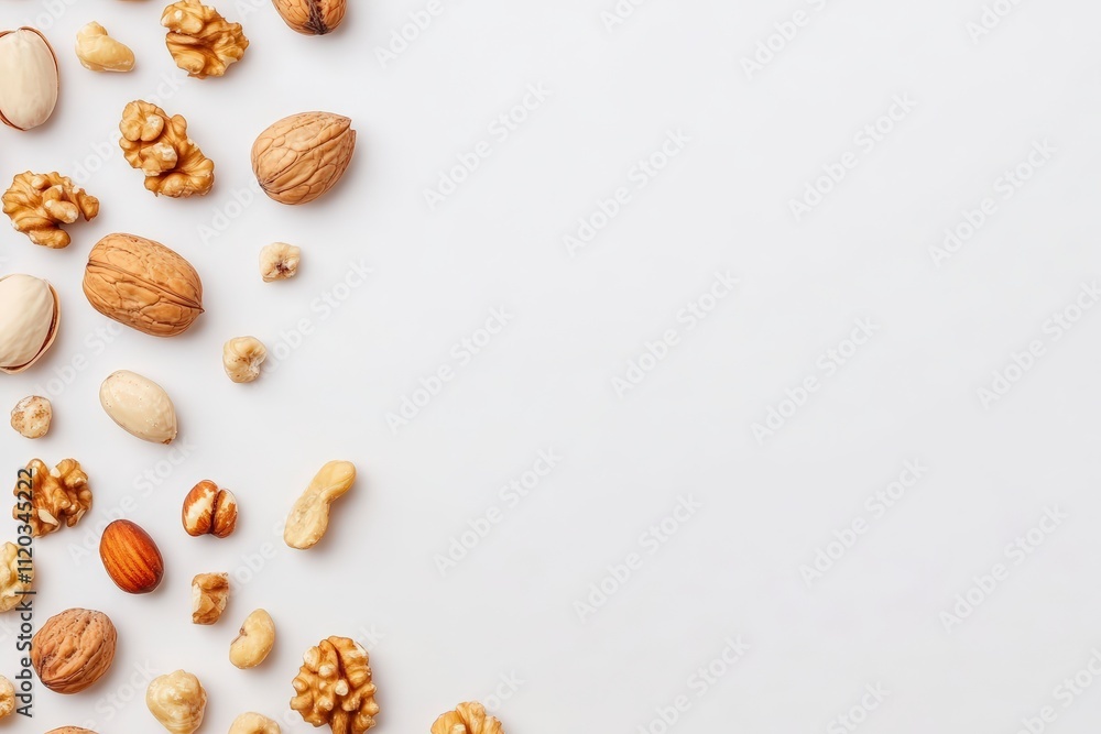Assorted walnuts and kernels on clean white background Assorted walnuts and kernels on clean white background
