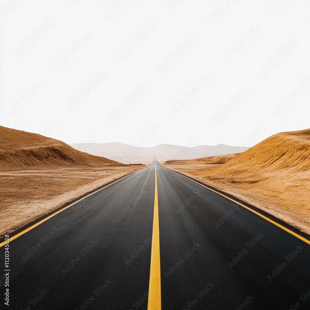 Fototapeta premium Empty road surrounded by mountains under bright sky