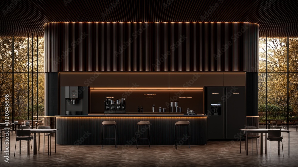 Fototapeta premium Modern Office Coffee Bar: Autumnal View