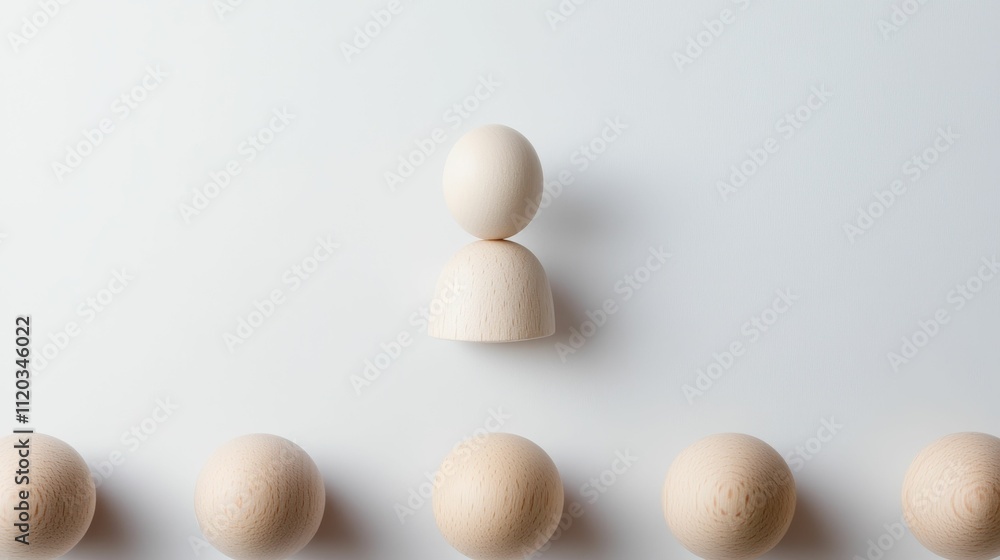 Wooden spheres arranged; one atop another, stands out. Wooden spheres arranged; one atop another, stands out.