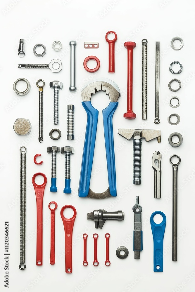 Assorted metal and plastic tools arranged aesthetically. Assorted metal and plastic tools arranged aesthetically.