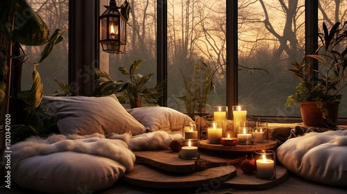 A photo of a cozy corner with meditation cushions