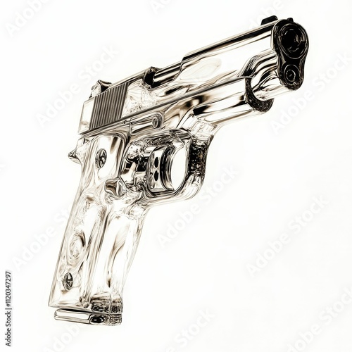 Glass-like handgun, detailed, isolated, white background. photo