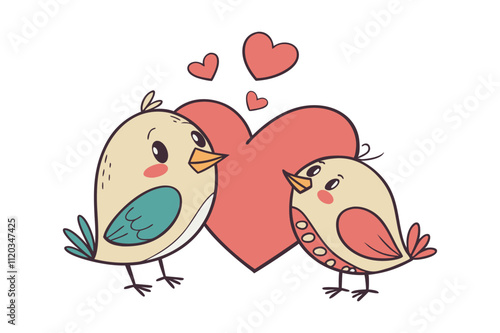 cute lovebirds illustration with hearts - perfect for valentine's day cards and romantic designs