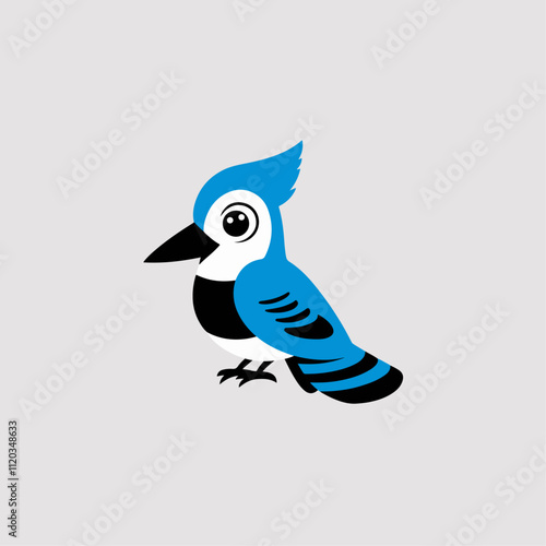 Flat Vector Illustration of Blue Jay with Bold Blue and White Feathers photo