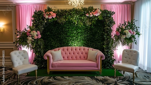 Pink Floral Sofa Setup for Elegant Events 