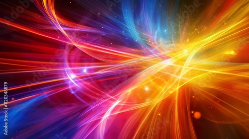 Abstract vibrant light streaks, dynamic energy, colorful glowing lines, fiery, bright, cosmic background.