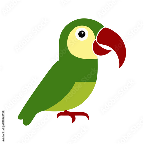 Flat Vector Illustration of African Parrot with Green Body and Red Beak photo