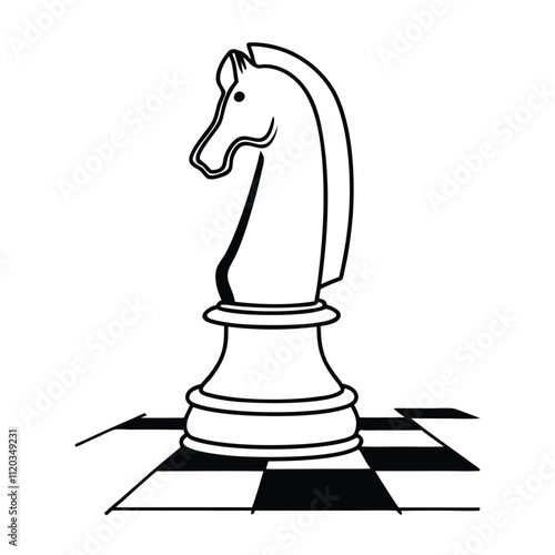 The chess knight, vector silhouette, white background,