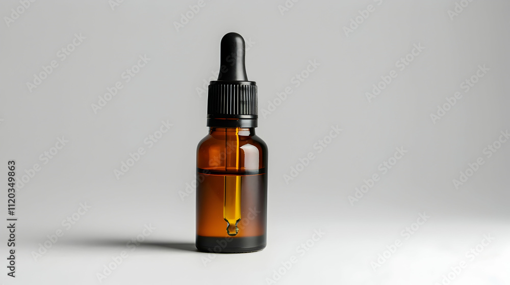 Studio shot of serum in glass bottle with dropper isolated on white Studio shot of serum in glass bottle with dropper isolated on white