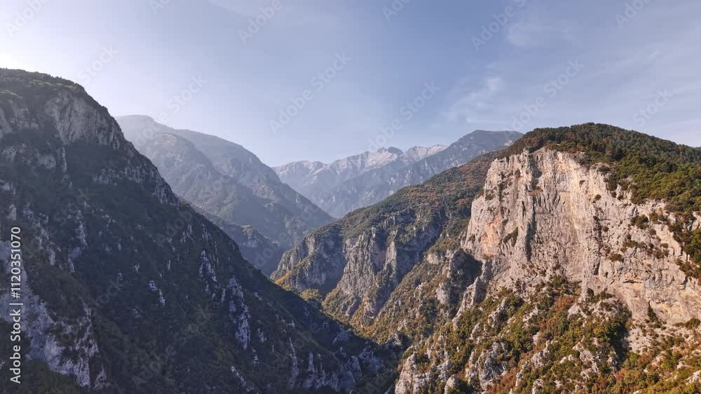 Stunning aerial view of mountain landscape in Greece during daylight Stunning aerial view of mountain landscape in Greece during daylight