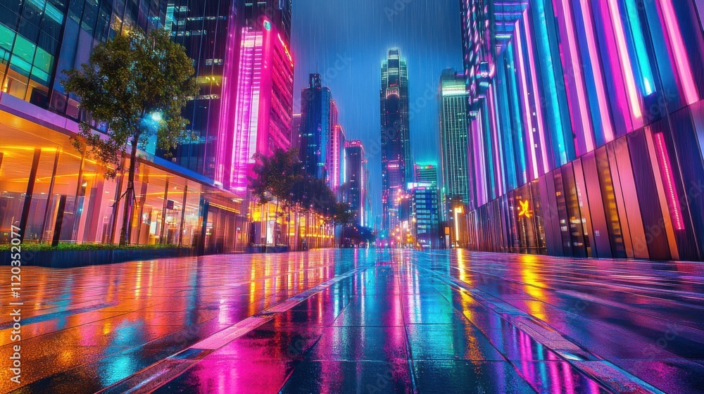 Night skyline of futuristic city in 2025 with neon lights Night skyline of futuristic city in 2025 with neon lights