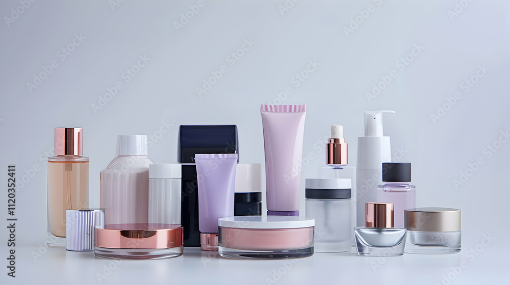 Studio shot of various cosmetic containers isolated on white Studio shot of various cosmetic containers isolated on white