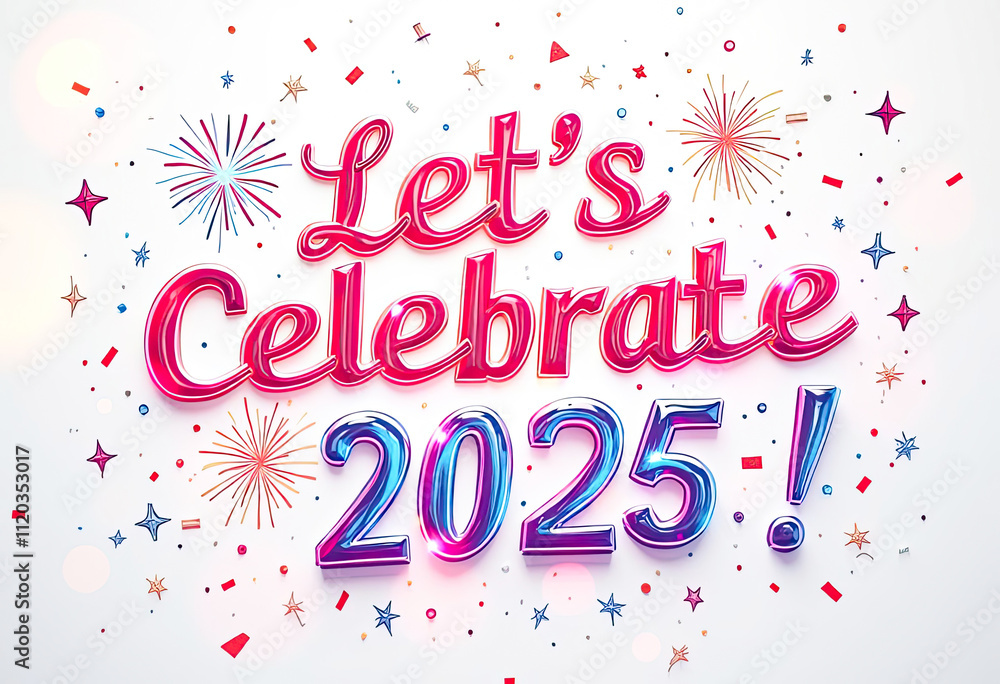 Lets Celebrate 2025 Happy New Year Banner Festive Background Design with Fireworks and Confetti New Years Eve Party Celebration Colorful Shiny Typography Design Template Greeting Card Illustration Lets Celebrate 2025 Happy New Year Banner Festive Background Design with Fireworks and Confetti New Years Eve Party Celebration Colorful Shiny Typography Design Template Greeting Card Illustration