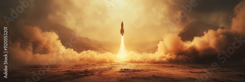 Rocket Launch: Aspiration, Innovation, and the Future of Space Exploration - Symbolizes ambition, technological advancement, space travel, exploration, and new beginnings.  A powerful image representi photo