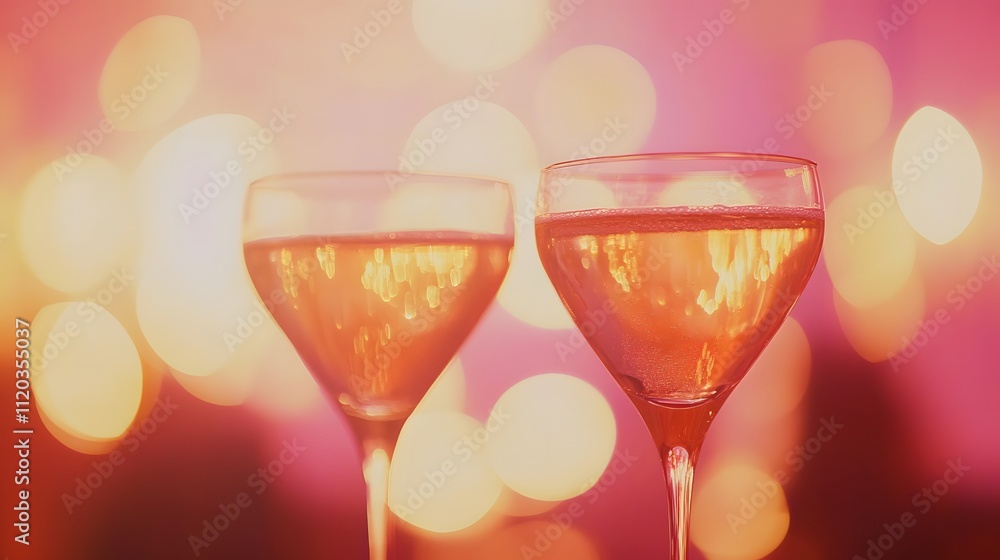 Two Glasses of Sparkling Ros? Wine Against a Festive Background Two Glasses of Sparkling Ros? Wine Against a Festive Background