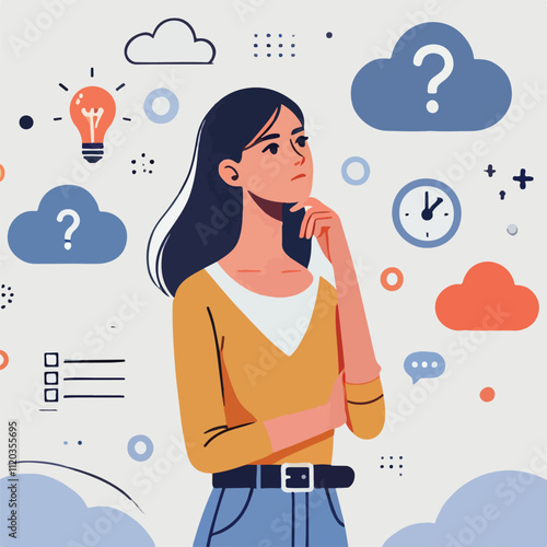 a girl is thinking vector