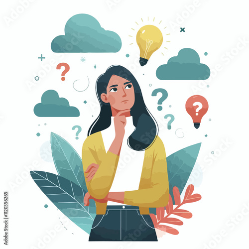 a girl is thinking vector