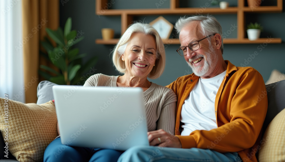 Happy Senior Couple Enjoying Technology at Home Happy Senior Couple Enjoying Technology at Home
