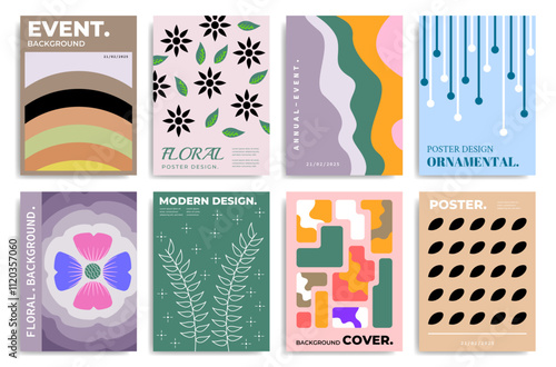 Abstract plant and environmental poster design set. Geometric cover template collection. Fun modern background set. For poster, banner, or cover.