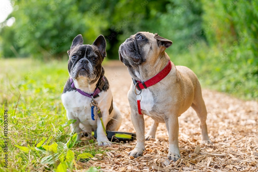 Portrait of two French Bulldogs. Portrait of two French Bulldogs.