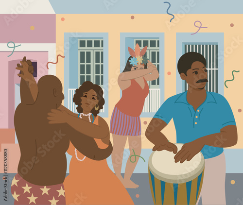 Carnaval popular brazilian event vector. Carnival festival celebration. People celebration in Olinda and Recife illustration photo