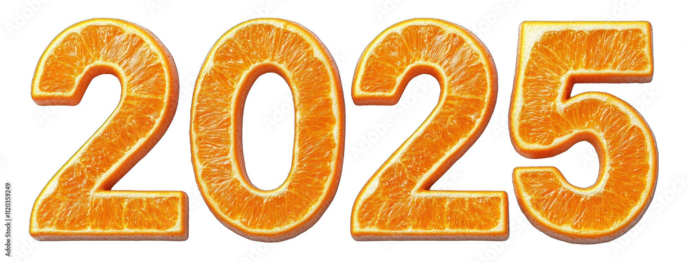 3D text 2025 with orange fruit texture 3D text 2025 with orange fruit texture