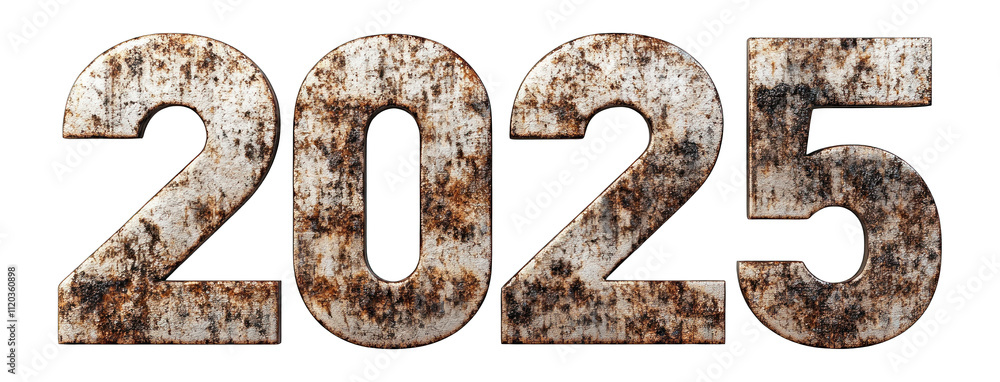 3D text 2025 with rusty iron texture 3D text 2025 with rusty iron texture