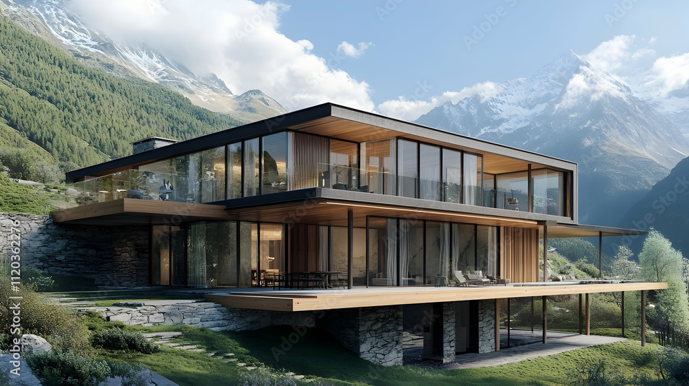 Hillside Alpine Chalet with Glacier Views, Modern Verbier Mountain Estate with Glass Atrium Hillside Alpine Chalet with Glacier Views, Modern Verbier Mountain Estate with Glass Atrium