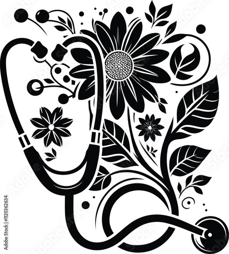 Silhouette  of Flower and stethoscope vector illustration  on white background for National Nurses Day.