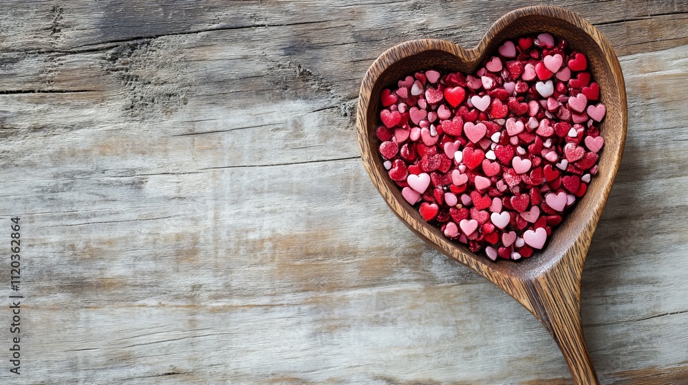 heart shaped cookies in a heart shaped wooden ladle with copy space, concept of love and valentine's heart shaped cookies in a heart shaped wooden ladle with copy space, concept of love and valentine's