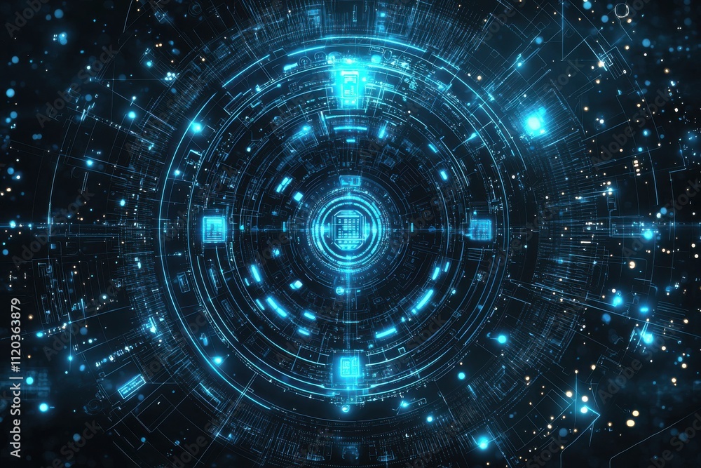 Futuristic digital shield surrounded by glowing cyber data Futuristic digital shield surrounded by glowing cyber data