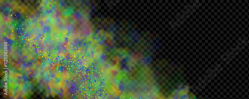 An explosion of colorful smoke clouds.Multicolor fog with blue and yellow particles.Explosions of color powder.